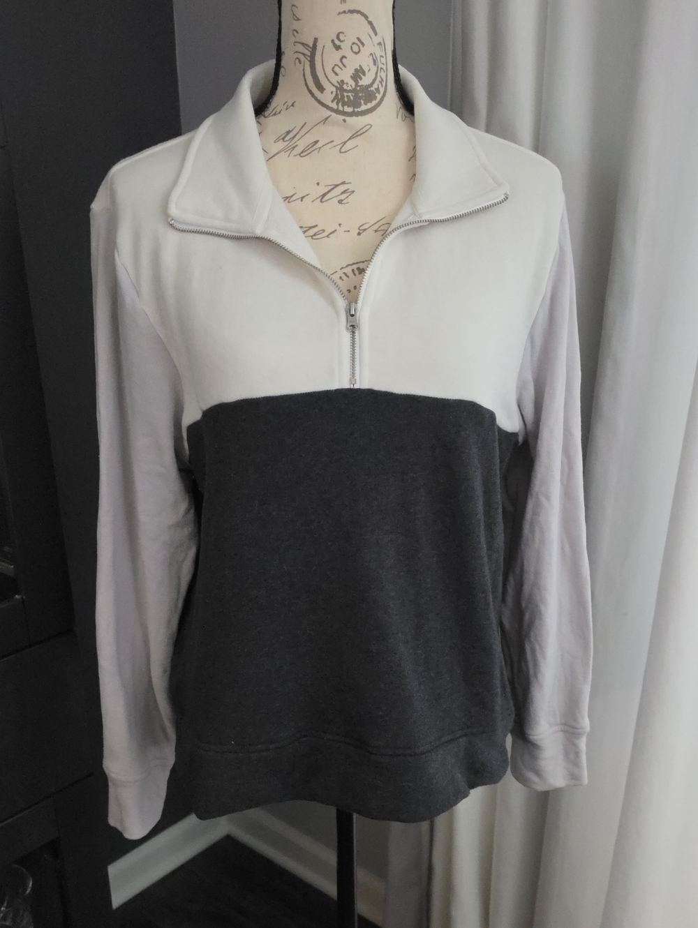 J. Crew Three-Tone Charcoal and Light Gray Half-Zip V-Neck Sweater